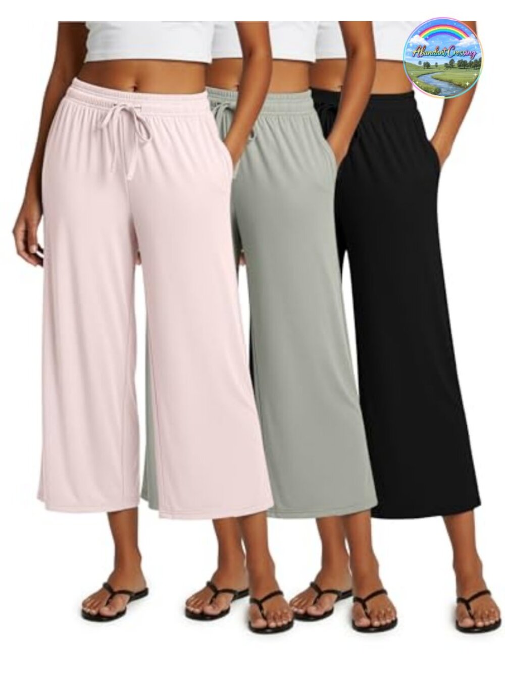 3 Pack Womens Capri Yoga Pants Wide Leg High Waist Lounge Sweatpants Pockets